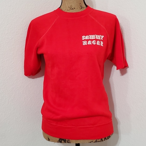 SAMMY HAGAR vintage red cut off short sleeve sweatshirt VINTAGE red rocker Small - Picture 1 of 8